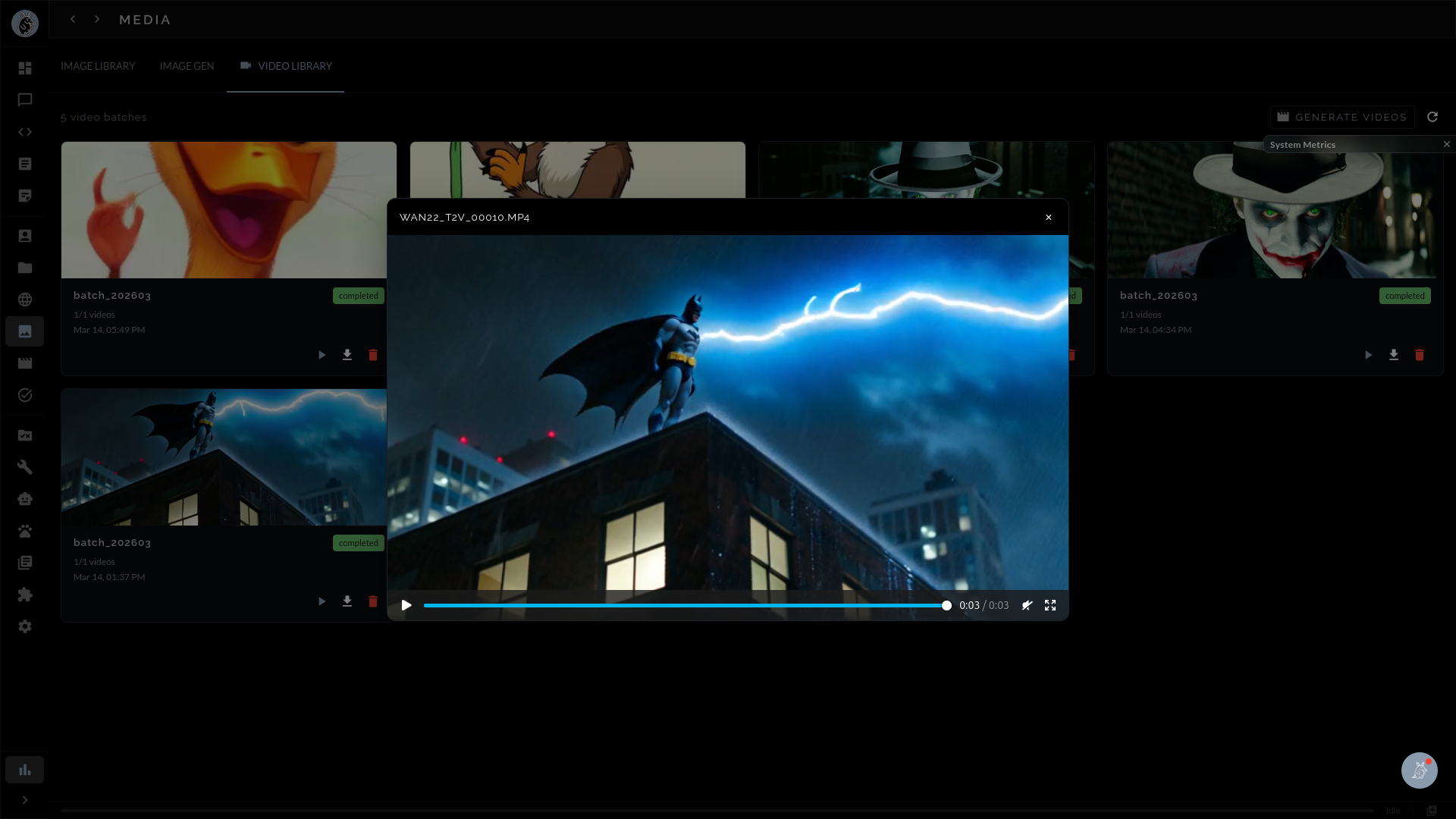 Guaardvark video generation interface showing text-to-video pipeline