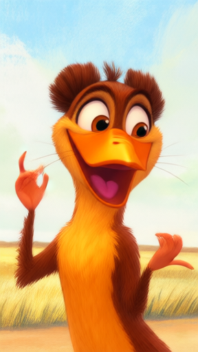 A happy aardvark character animation, similar to a Warner Brothers style or c...