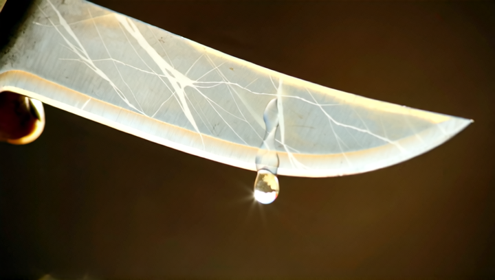 Extreme close-up of a crysknife being drawn from its sheath