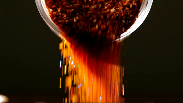 Slow-motion close-up of spice melange being poured from a container