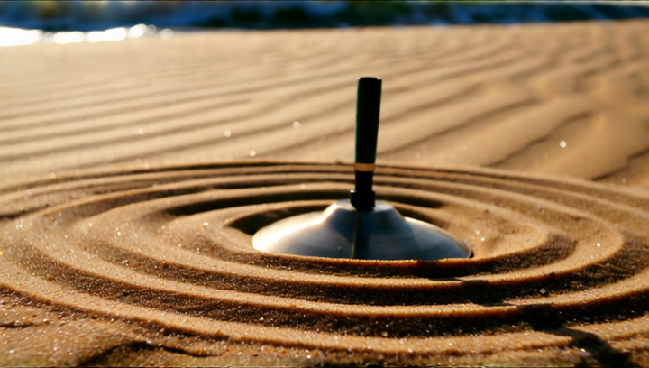 Medium shot of a thumper planted in the sand, its rhythmic pounding sending c...