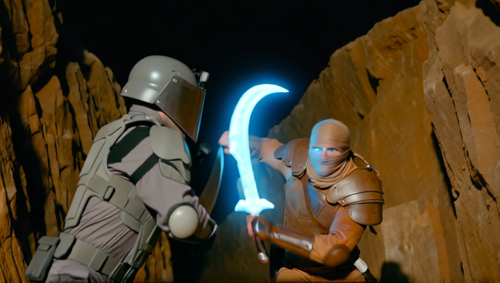 Handheld close-combat shot, chaotic and visceral