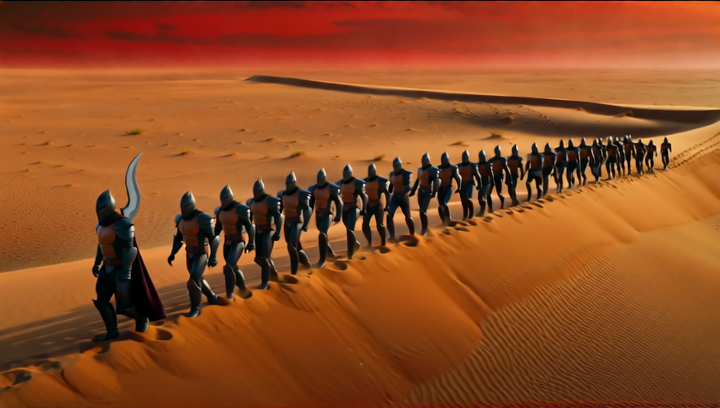 Cinematic wide shot at dusk