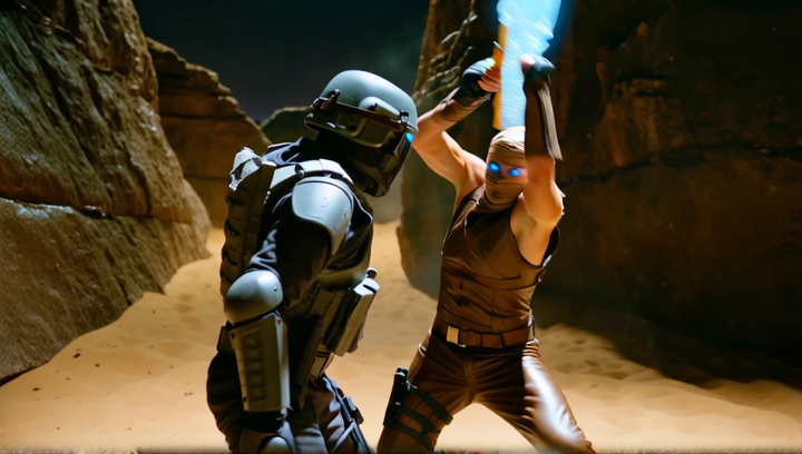 Handheld close-combat shot, chaotic and visceral