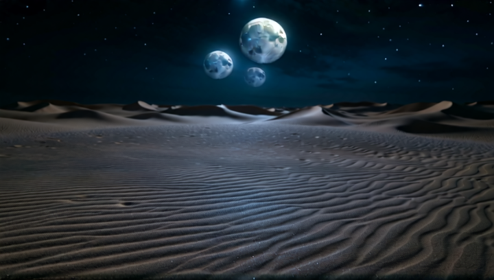 Static wide shot, eerie and foreboding