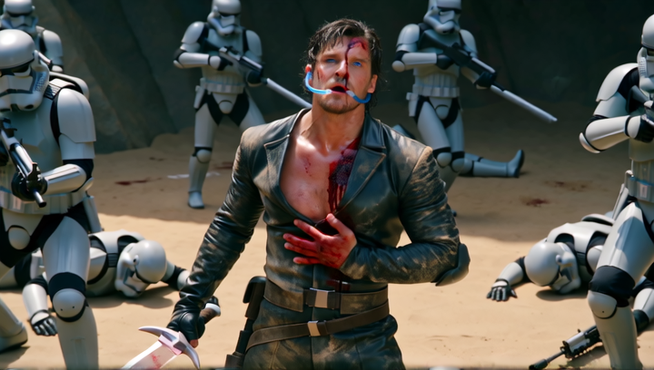 Slow-motion medium shot of a final stand