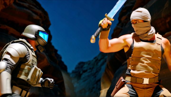 Handheld close-combat shot, chaotic and visceral